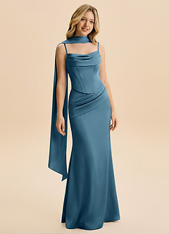 Azazie Sorrel Junior Bermuda Mermaid Ruched Stretch Satin Dress image3