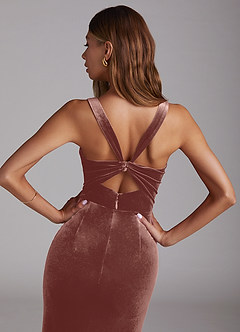 Azazie Mero Bridesmaid Dresses Rustic Rose Sheath Pleated Velvet Dress image2