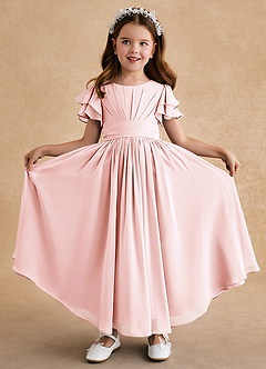 Azazie Ali Flower Girl Dresses Blushing Pink A-Line Pleated Chiffon Dress image1