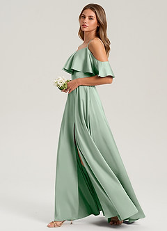 Azazie Jean Jurken voor bruidsmeisjes Jurk van Stretch Satijn met A-Lijn Off the Shoulder Agave image5