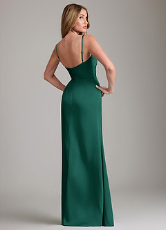 Azazie Danelle 신부 들러리 드레스 쉬스 주름진 스트레치 새틴 바닥 길이 드레스 image2