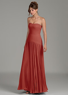 Azazie Yuliana Vestidos de damas de honor Vestido Terracota de Gasa de Línea A con Palabra de honor image5