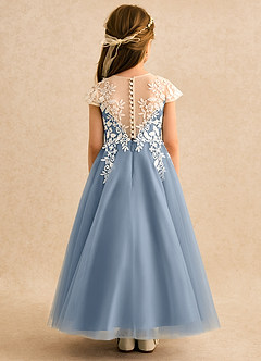 Azazie Dandelion Flower Girl Dresses Dusty Blue Ball-Gown Lace Dress image5