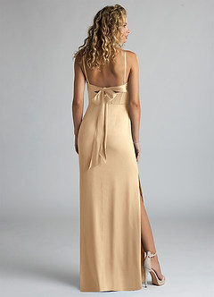 Azazie Mai Bridesmaid Dresses Champagne Sheath Pleated Stretch Satin Dress image2