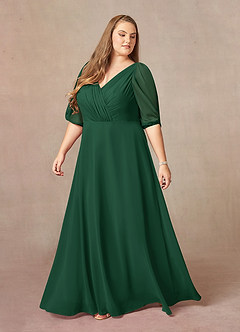 Azazie Bronwyn Mother of the Bride Dresses Dark Green A-Line V-Neck Ruched Chiffon Dress image8