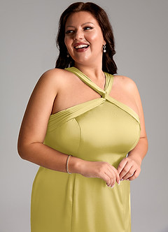 Azazie Rue Vestidos de damas de honor Vestido de Canario de Satén Elástico de Corte Sirena con Plisado image13