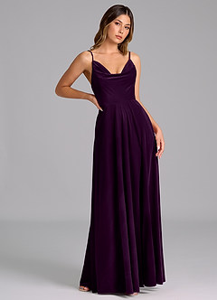Azazie Sarella Bridesmaid Dresses Grape A-Line Pleated Velvet Dress image4