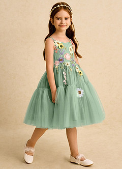 Azazie Osea Flower Girl Dresses Matcha Ball-Gown Pleated Tulle Dress image5