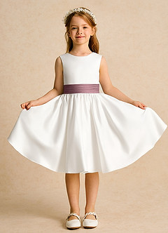 Azazie Sosie Flower Girl Dresses Ivory Vintage Mauve A-Line Pleated Matte Satin Dress image2