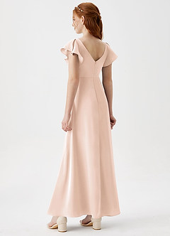 Azazie Omari Junior Blushing Pink A-Line Pleated Stretch Satin Dress image2