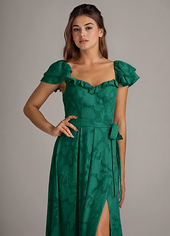 Azazie Aricella Robes de demoiselle d'honneur Robe Trapèze en Blumen-Burnout Corset émeraude image6