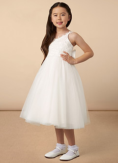 Azazie Ellison vestidos de niña de las flores Vestido de Diamante Blanco de Tul de Princesa con Encaje image2