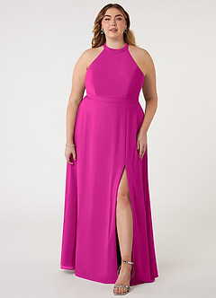 Azazie Clarice Jurken voor bruidsmeisjes Jurk van Chiffon met A-Lijn Houder Fuchsia image8