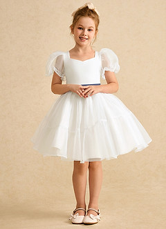 Azazie Debbie Robe Demoiselle D'honneur Fillette Robe Princesse en Organza Encolure en Forme de Cœur Ivoire Orageux image7