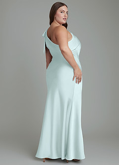 Azazie Yuanna Bridesmaid Dresses Sea Glass Mermaid One Shoulder Stretch Satin Dress image9