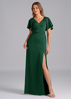 Azazie Ambrosia Vestidos de damas de honor Vestido de Verde Oscuro de Satén Elástico de Corte en A con Plisado image1