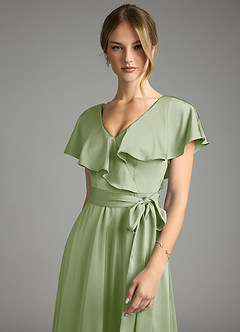 Azazie Lainey Bridesmaid Dresses Dusty Sage A-Line with Pockets Stretch Satin Dress image6