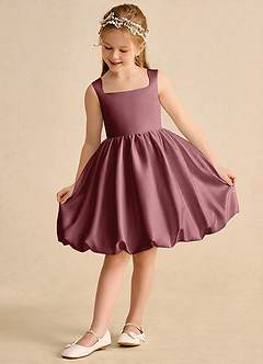 Azazie Nirvana vestidos de niña de las flores Vestido de Rosa Del Desierto de Satin Mate de Princesa con Volante image3