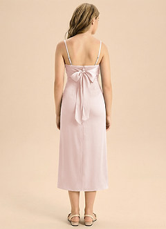 Azazie Mai Junior Blushing Pink Sheath Pleated Stretch Satin Dress image2