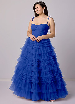 Barbie ♥ Azazie Abiti da Damigella Abito A-Line in Tulle Scollo a Cuore Blu Reale image8