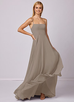 Barbie ♥ Azazie Robes de demoiselle d'honneur Robe Trapèze en Mousseline de soie Taupe image3