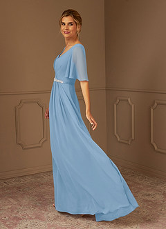 Azazie Tricia Mother of the Bride Dresses Powder Blue A-Line V-Neck Pleated Chiffon Dress image3