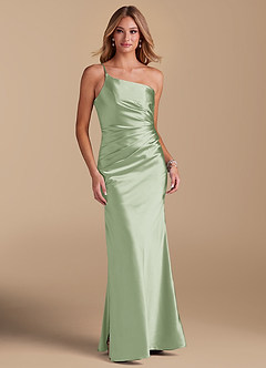 Azazie Cristin Final Sale Champagne Mermaid One Shoulder Metallic Satin Dress image3