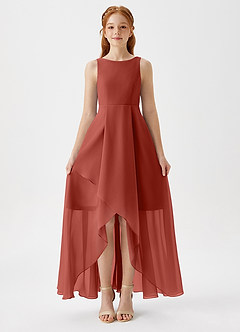 Azazie Lizette Junior Terracotta A-Line Pleated Chiffon Dress image3