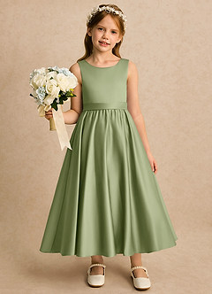 Azazie Karlie Flower Girl Dresses Pistachio A-Line Pleated Matte Satin Dress image4