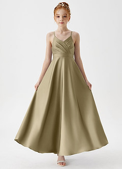 Azazie Avelina Junior Moss Green A-Line Pleated Stretch Satin Dress image5