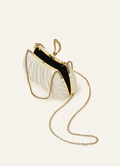 front Matching Color Crystal Buckle Pleated Satin Clutch Bag