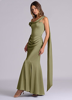 Azazie Inara Bridesmaid Dresses Pistachio Mermaid Pleated Stretch Satin Dress image3