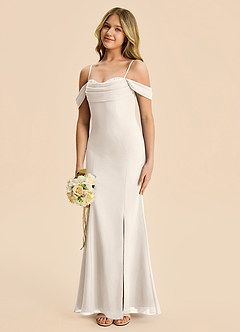 Azazie Nira Junior Robe Sirène en Mousseline de soie Drapé Albâtre Blanc image1