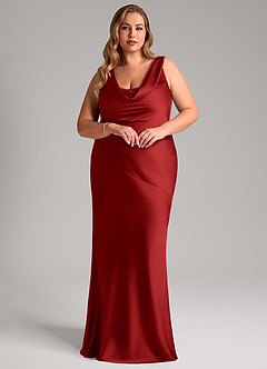 Azazie Rylina Bridesmaid Dresses Pomegranate Mermaid Stretch Satin Dress image9