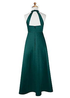 Azazie Laurel Junior Robe Trapèze en Mat Satiné Paon image7