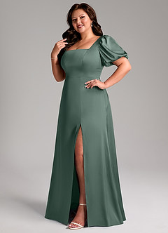 Azazie Fyona Vestidos de madrinha de casamento Vestido Musgo Marinho de Cetim elástico de Linha A com Plissado image12