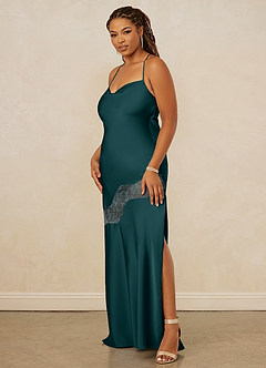 Christian Siriano Bridal for Azazie 1012 Bridesmaid Dresses Pine Sheath Lace Stretch Satin Dress image12