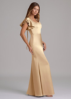 Azazie Elkie 신부 들러리 드레스 인어 스퀘어 네크라인 스트레치 새틴 바닥 길이 드레스 image3