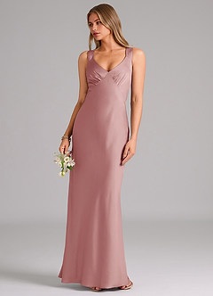 Azazie Kamila Bridesmaid Dresses Dusty Rose A-Line Pleated Stretch Satin Dress image5