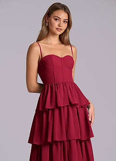 Azazie Faye Bridesmaid Dresses Burgundy A-Line Sweetheart Neckline Chiffon Dress image2