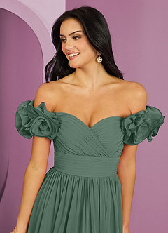 Barbie ♥ Azazie Bridesmaid Dresses Eucalyptus A-Line Off the Shoulder Chiffon Convertible Dress image9