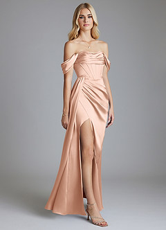 Azazie Amyra Bridesmaid Dresses Rose Gold Mermaid Off the Shoulder Stretch Satin Convertible Dress image5