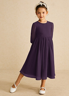 Azazie Lolo Flower Girl Dresses Plum A-Line with Sleeves Chiffon Dress image2