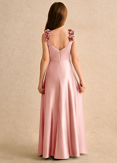 Azazie Rosita Girls Formal Robe Demoiselle D'honneur Fillette Robe Trapèze en Mat Satiné Plissée Rosette image4