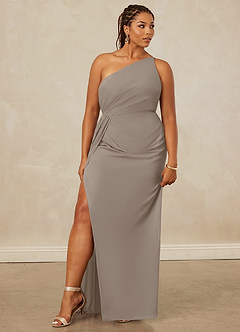 Christian Siriano Bridal for Azazie 1003 Bridesmaid Dresses Taupe Sheath One Shoulder Chiffon Dress image11
