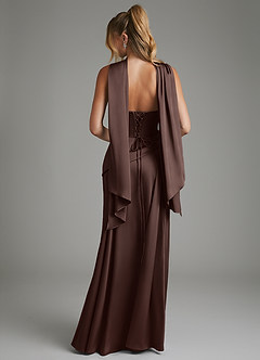 Azazie Gabriela Robes de demoiselle d'honneur Robe Trapèze en Satin extensible Corset Ganache image2