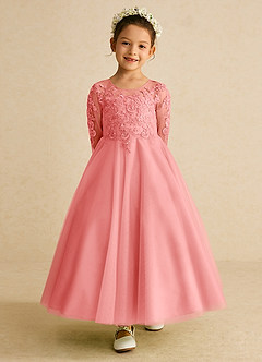 Azazie Precious Blumenmädchenkleider A-Linie Spitze Tüll Kleid Koralle image4