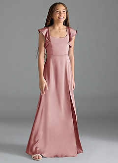 Azazie Bondi Junior Dusty Rose A-Line Side Slit Stretch Satin Dress image3