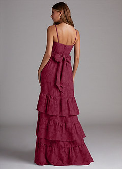 Azazie Nathalia Bridesmaid Dresses Burgundy A-Line Bow Floral Burnout Dress image2