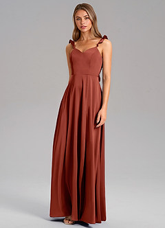 Azazie Everett Robes de demoiselle d'honneur Robe Trapèze en Satin extensible Terracotta image4